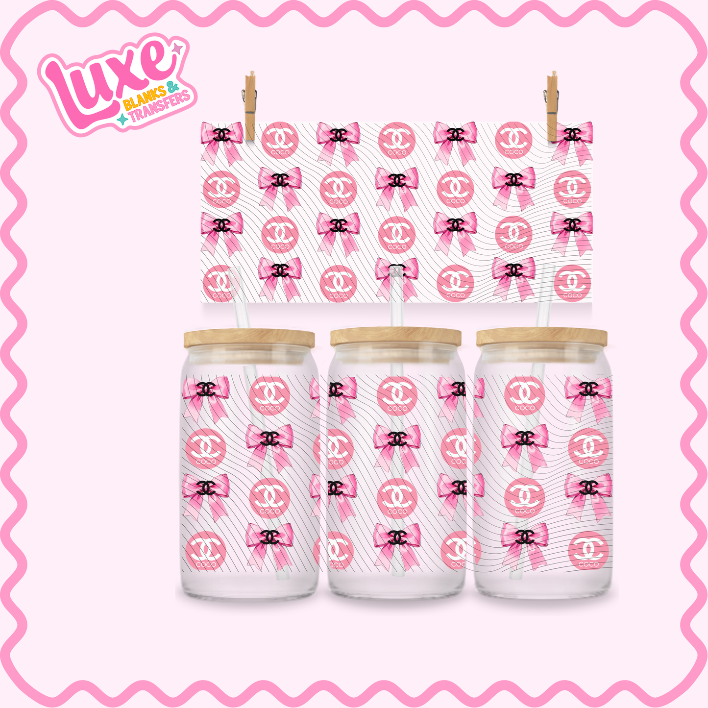 16oz UV DTF Wrap | Pink CC Pattern Bows | #2739