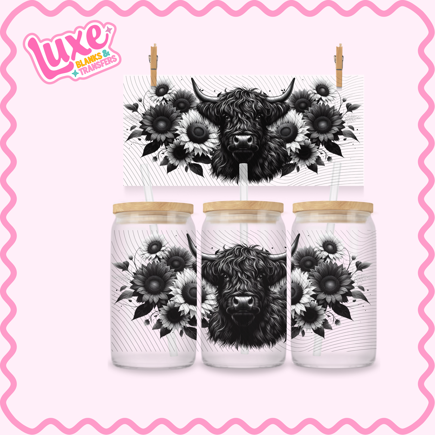 16oz UV DTF Wrap | Black White Highland | #3221
