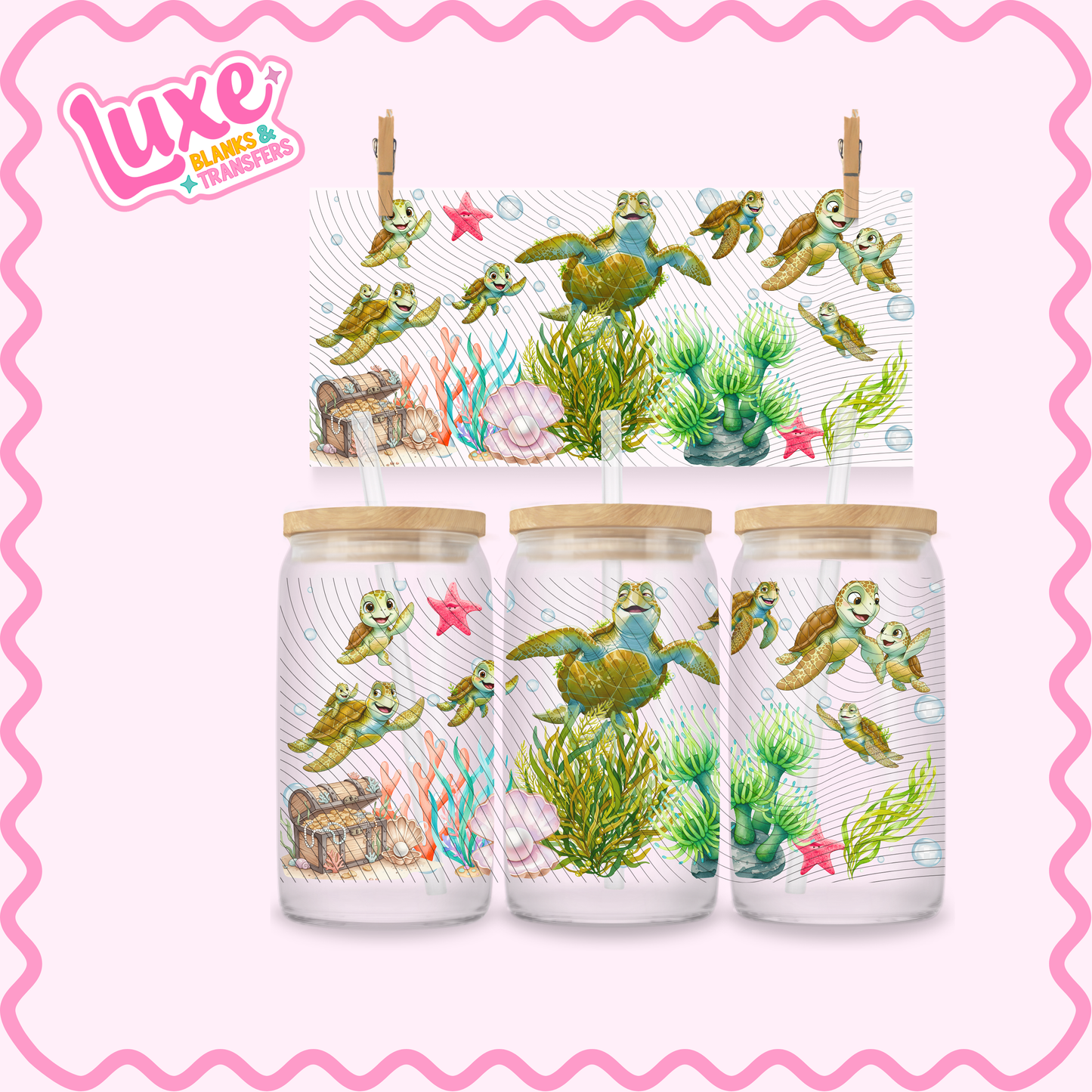 16oz UV DTF Wrap | Under The Sea Turtles | #2750