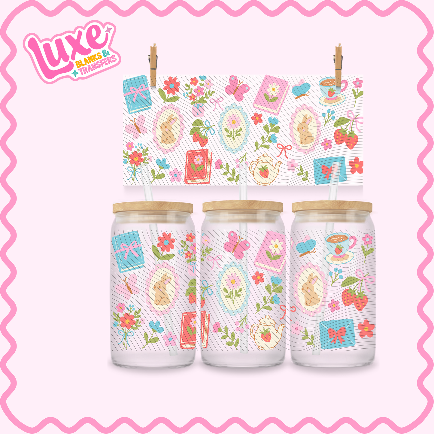 16oz UV DTF Wrap | Cutesy Bunny Pattern | #2922