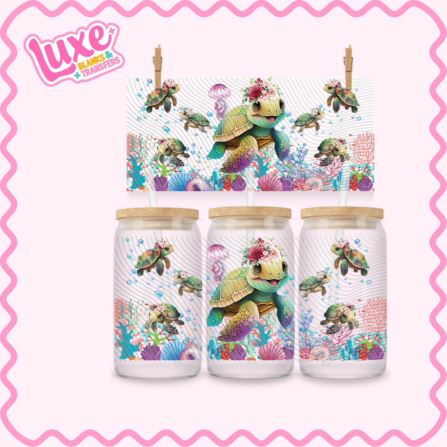 16oz UV DTF Wrap | Ocean Pattern Turtles | #2753
