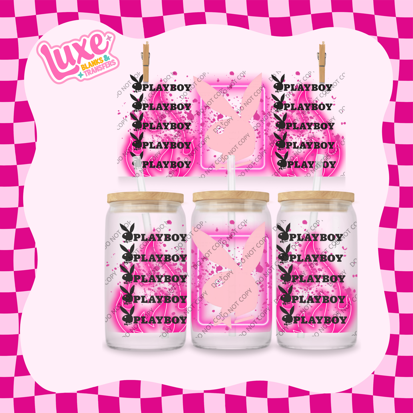 16oz UV DTF Wrap | Play Bunny Pink Flame | #1978