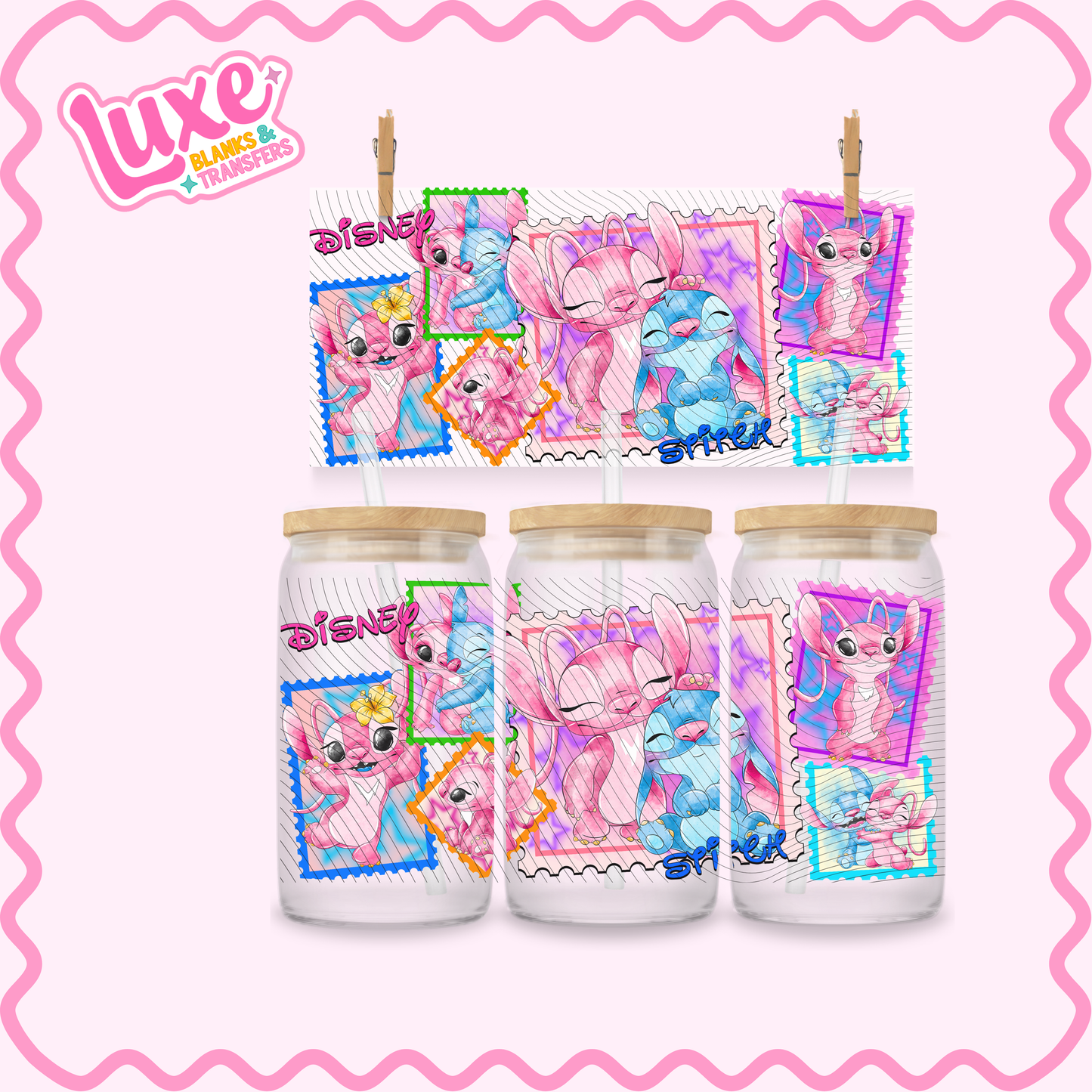 16oz UV DTF Wrap | Blue & Pink Alien Stamps | #3252