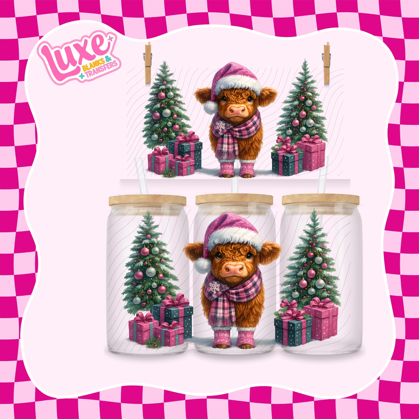 Pink Cow Xmas | UV DTF Wrap | #1158