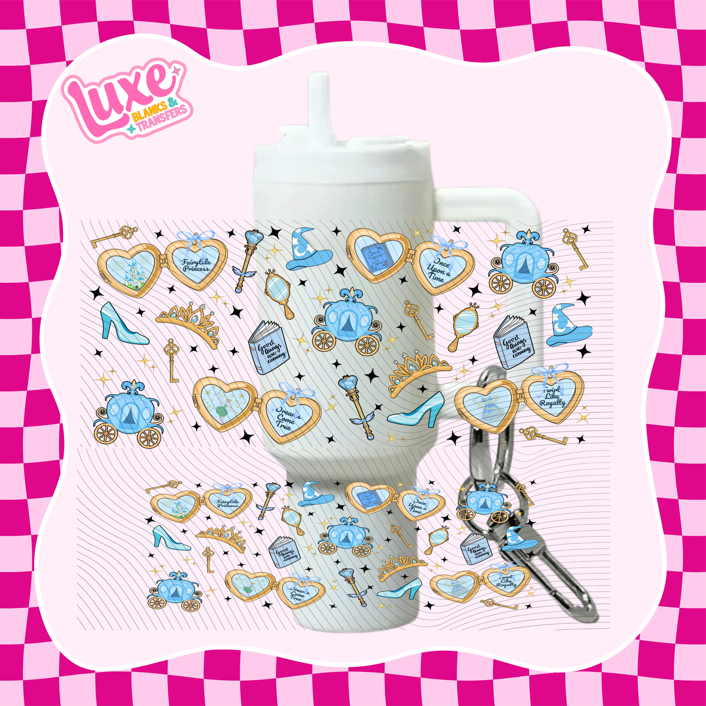 Mini Keychain Tumbler UV DTF Wrap | Blue Princess | #E37