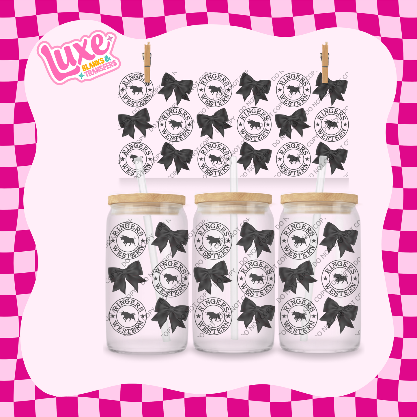 16oz UV DTF Wrap | Ringers Black Bows Small | #1983