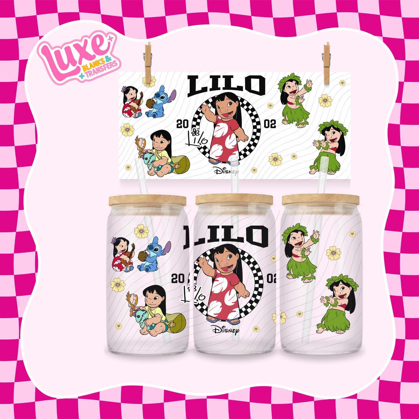 Blue Alien Movie Character Checkered | 16oz UV DTF Wrap | #1498