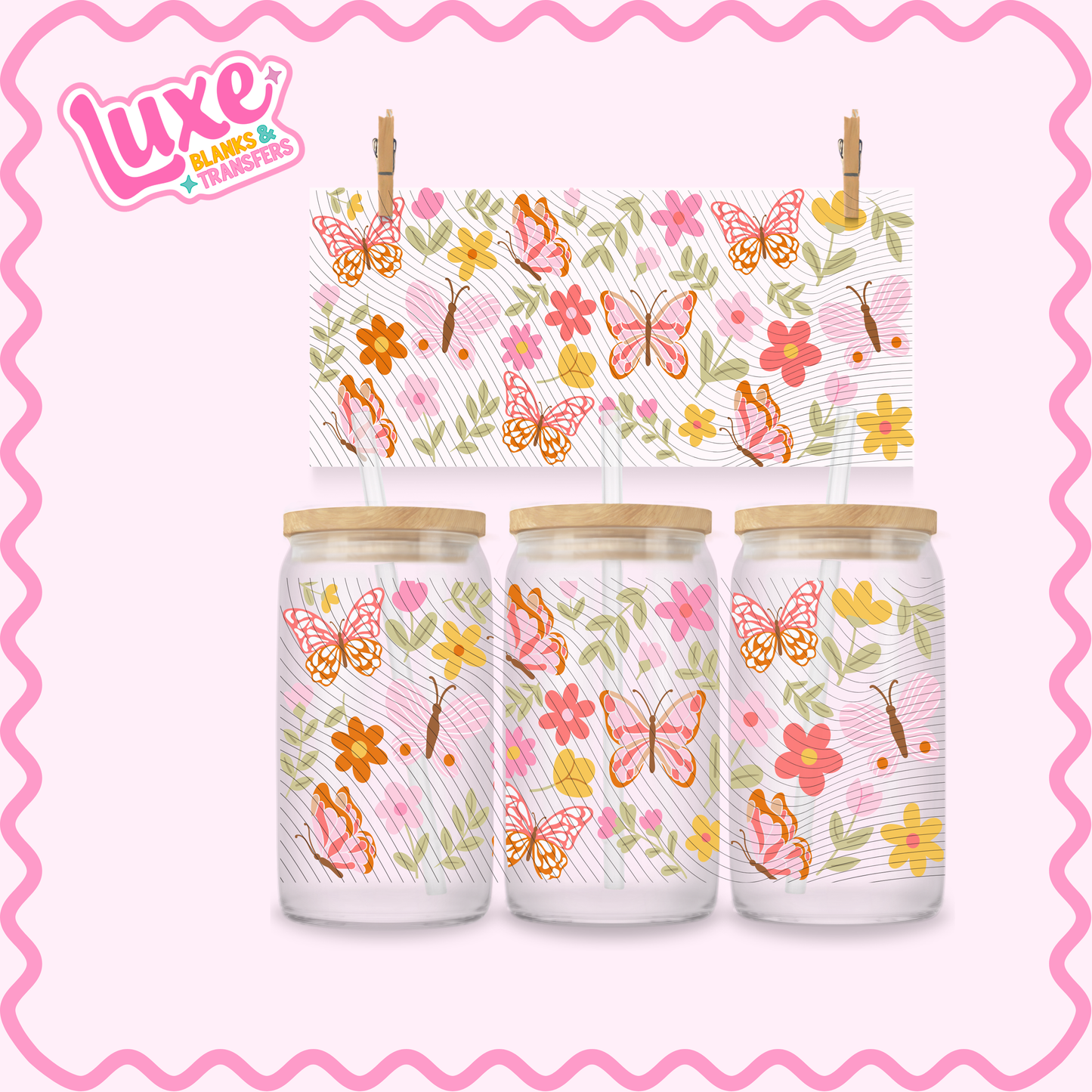 16oz UV DTF Wrap | Spring Butterflies Pattern | #2925