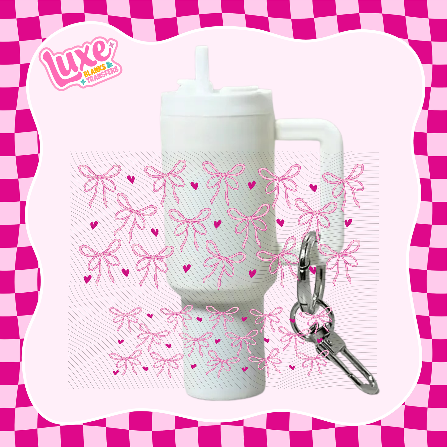 Mini Keychain Tumbler UV DTF Wrap | Pink Bows & Hearts | #E03