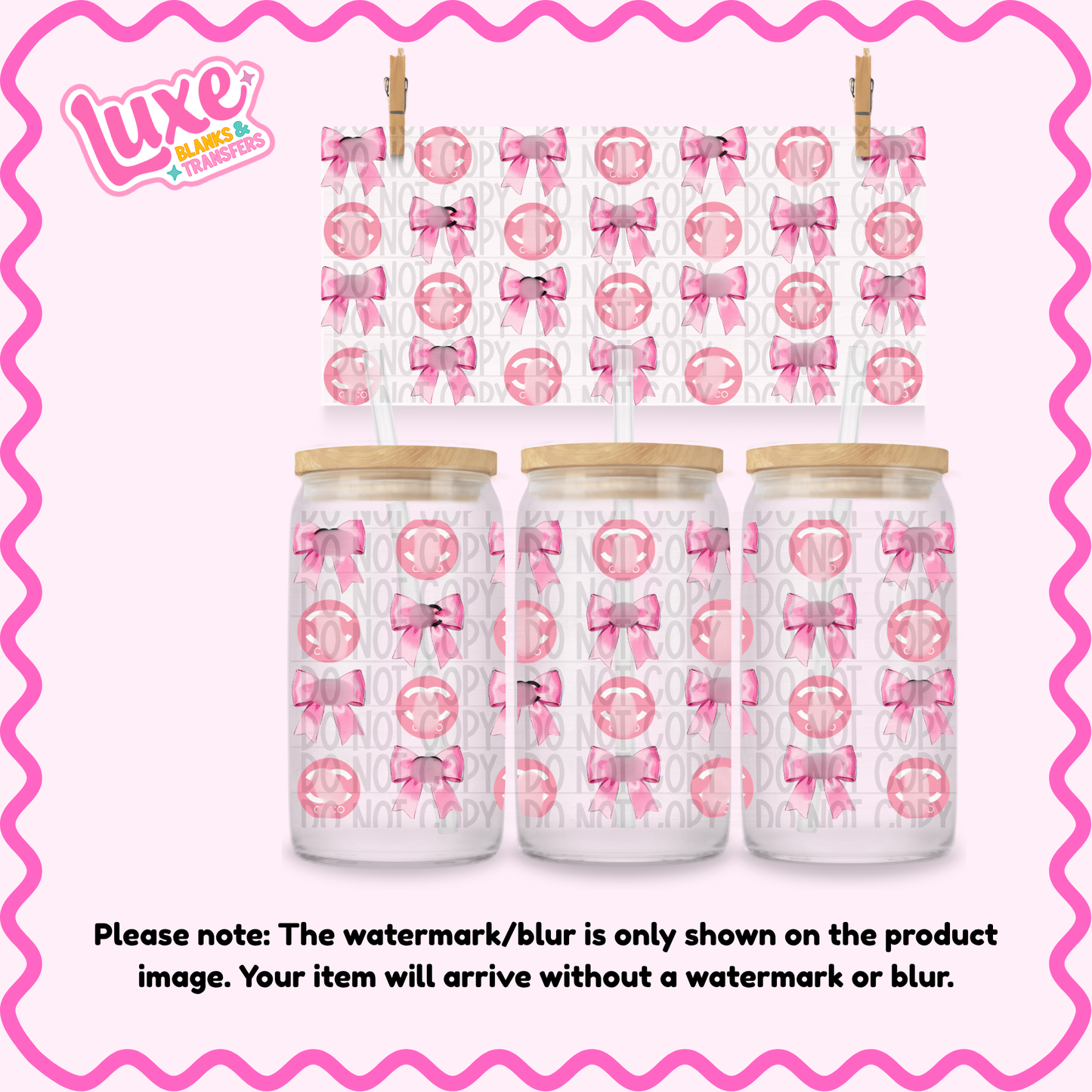 16oz UV DTF Wrap | Pink C Brand Bows | #2739