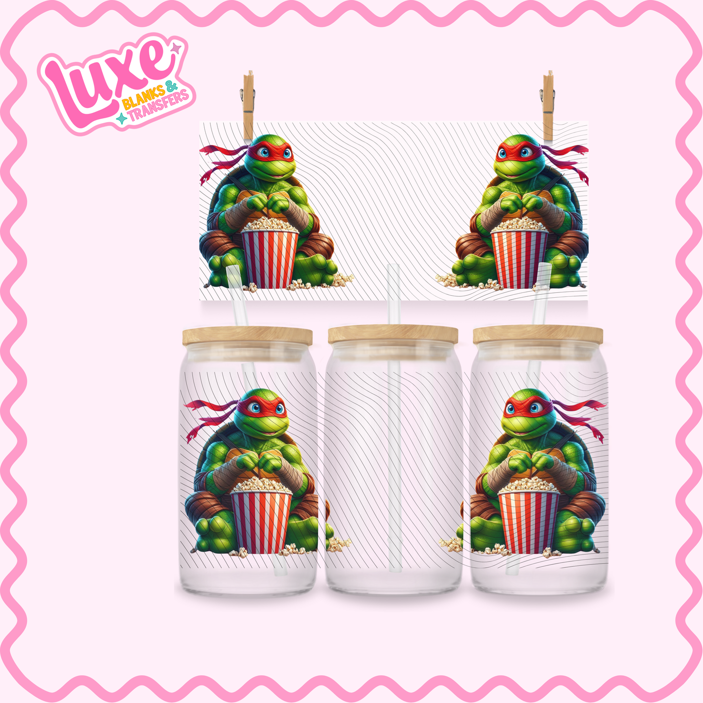 16oz UV DTF Wrap | Popcorn Bucket Turtle | #2792
