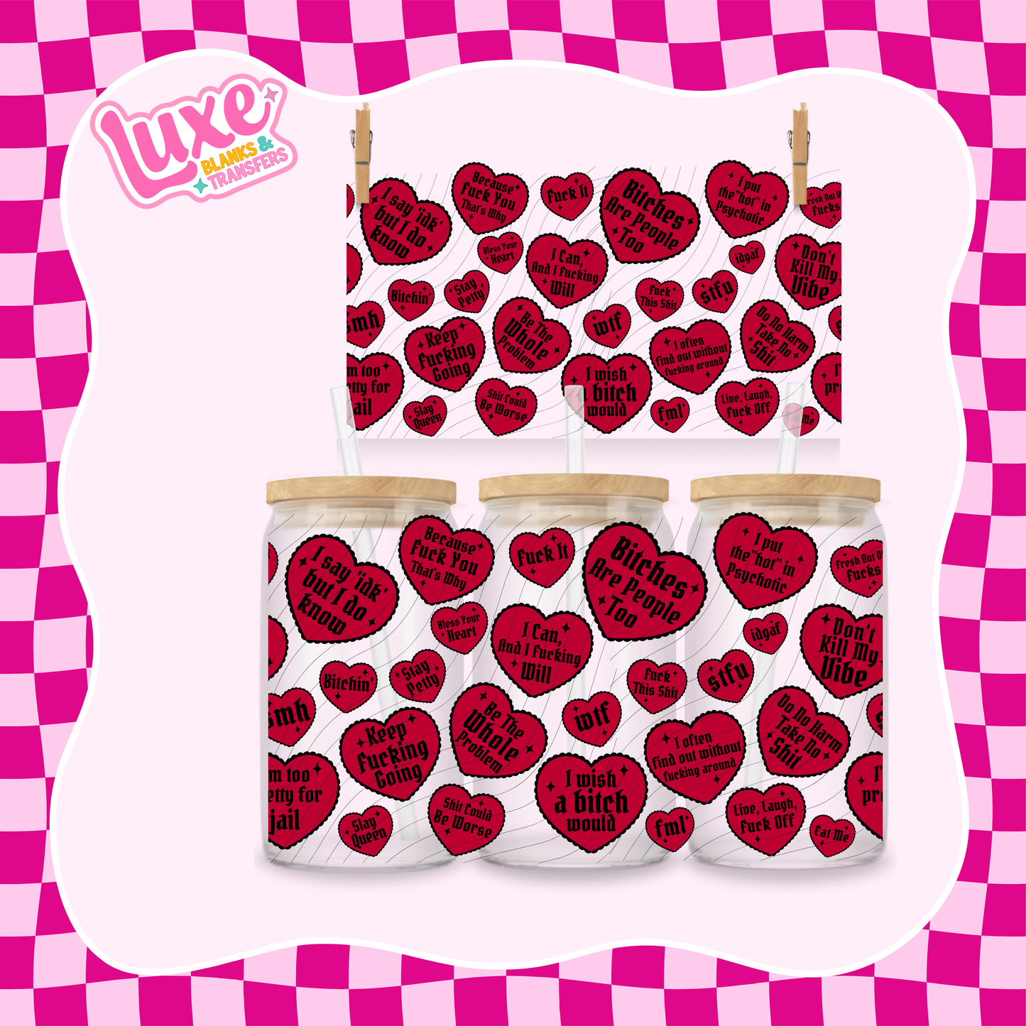 Swear Hearts Red UV DTF Wrap (#1020)