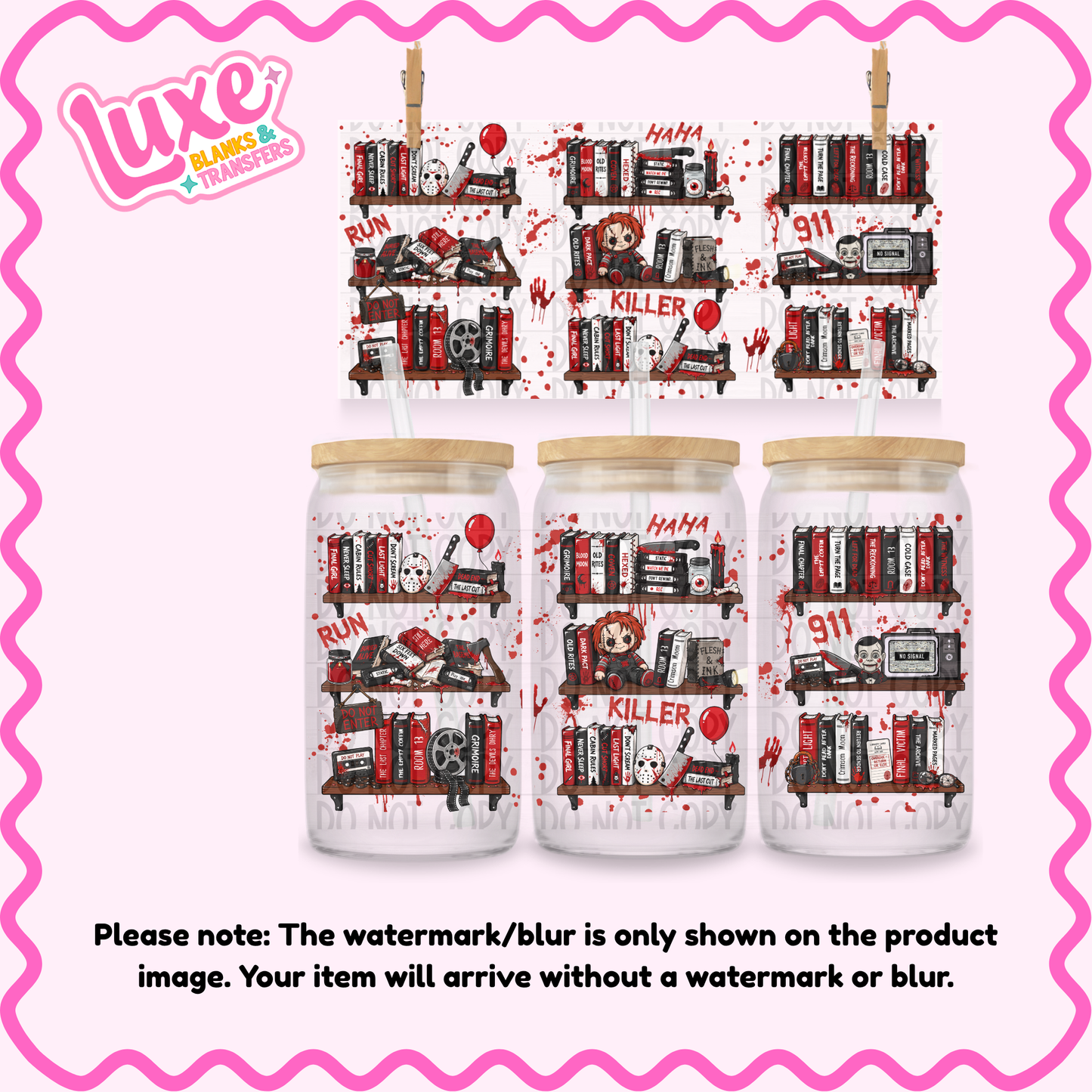 16oz UV DTF Wrap | Horror Bookshelf | #3746