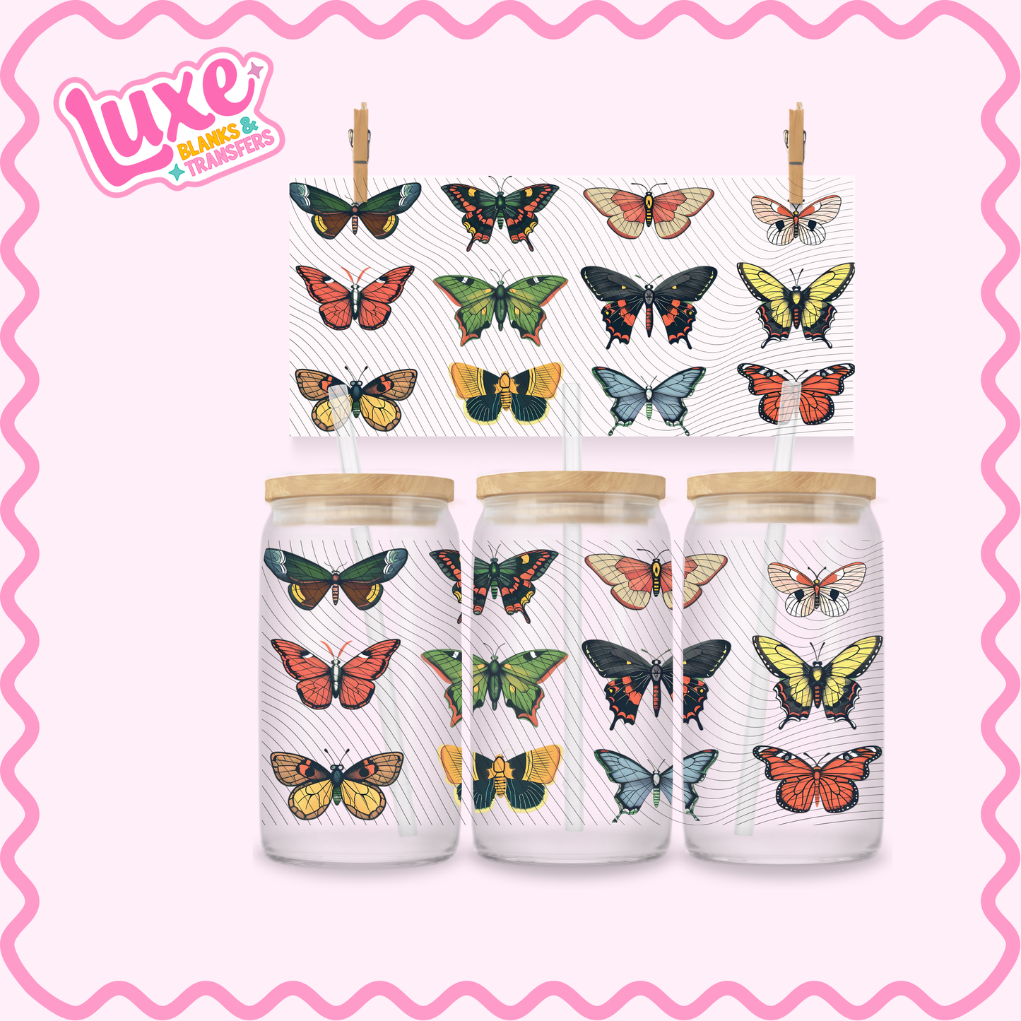 16oz UV DTF Wrap | Colour Butterflies | #2809