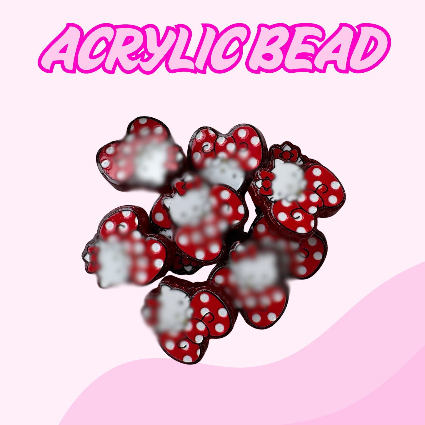 Flatback Acrylic Bead | Kitty Red Bow