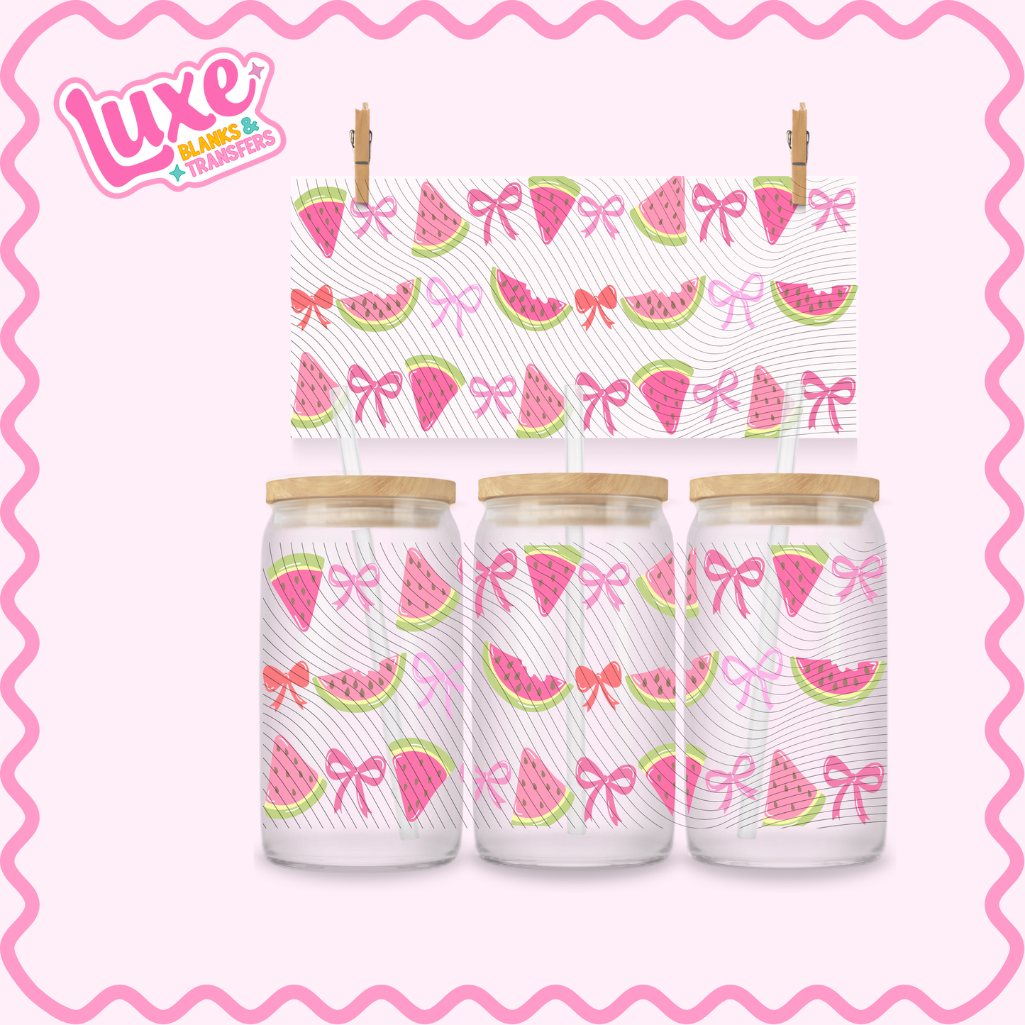 16oz UV DTF Wrap | Watermelon Bows | #2928