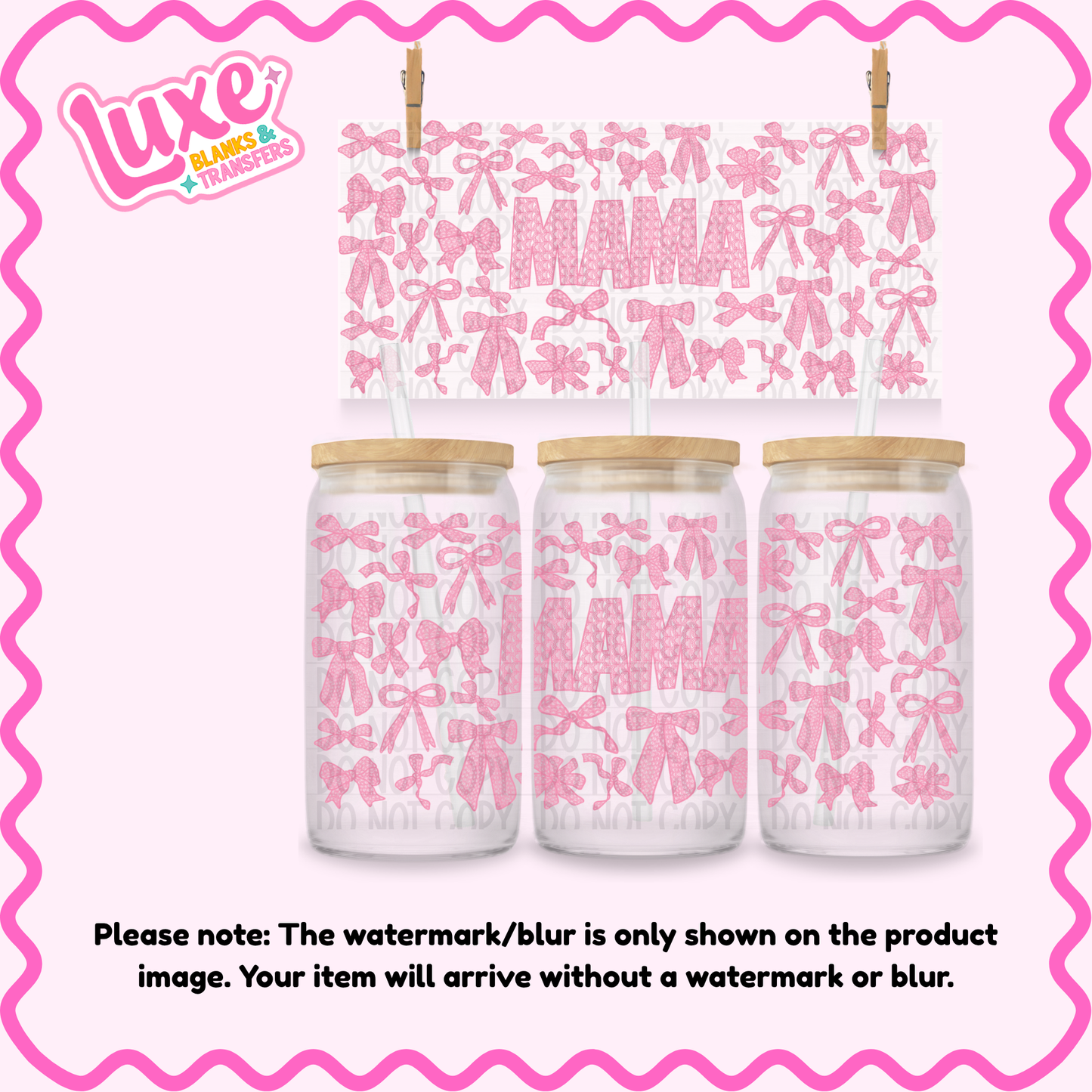 16oz UV DTF Wrap | Pink Mama Bows | #4284