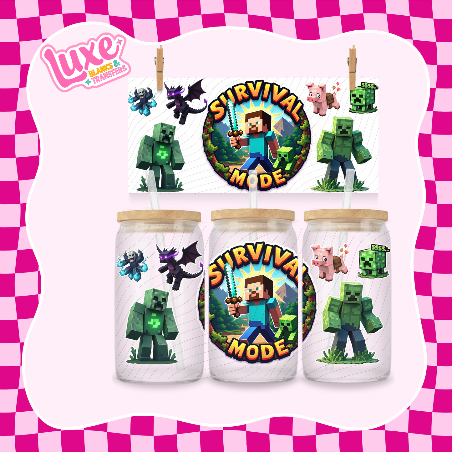 Kids Mine Game "Survival Mode" | 16oz UV DTF Wrap | #1550