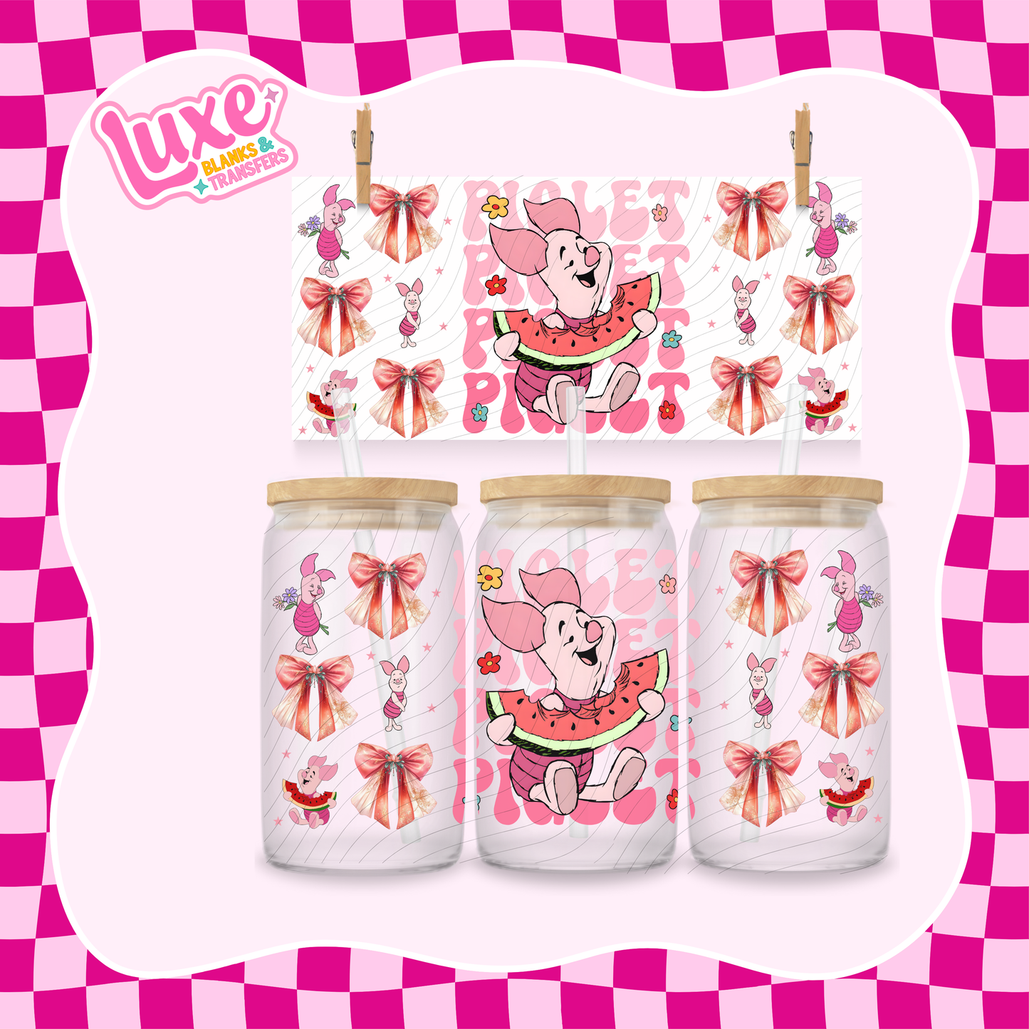 Pig Character Bows | 16oz UV DTF Wrap | #1555