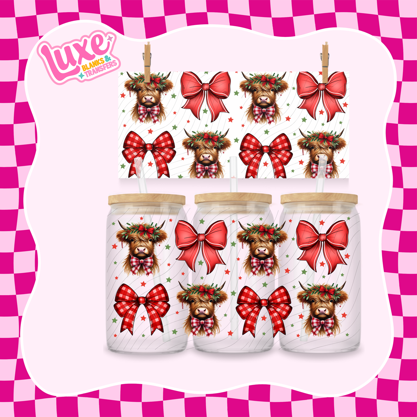 Xmas Highland Bows | UV DTF Wrap | #1166