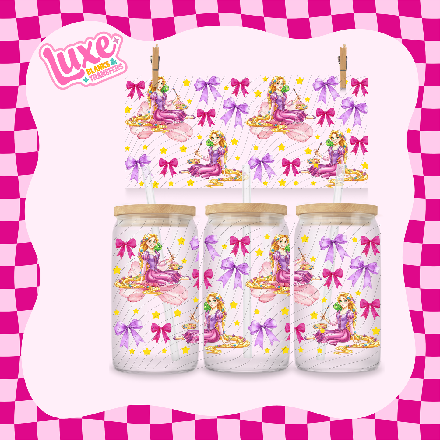 Tangle Princess Bows | 16oz UV DTF Wrap | #1660