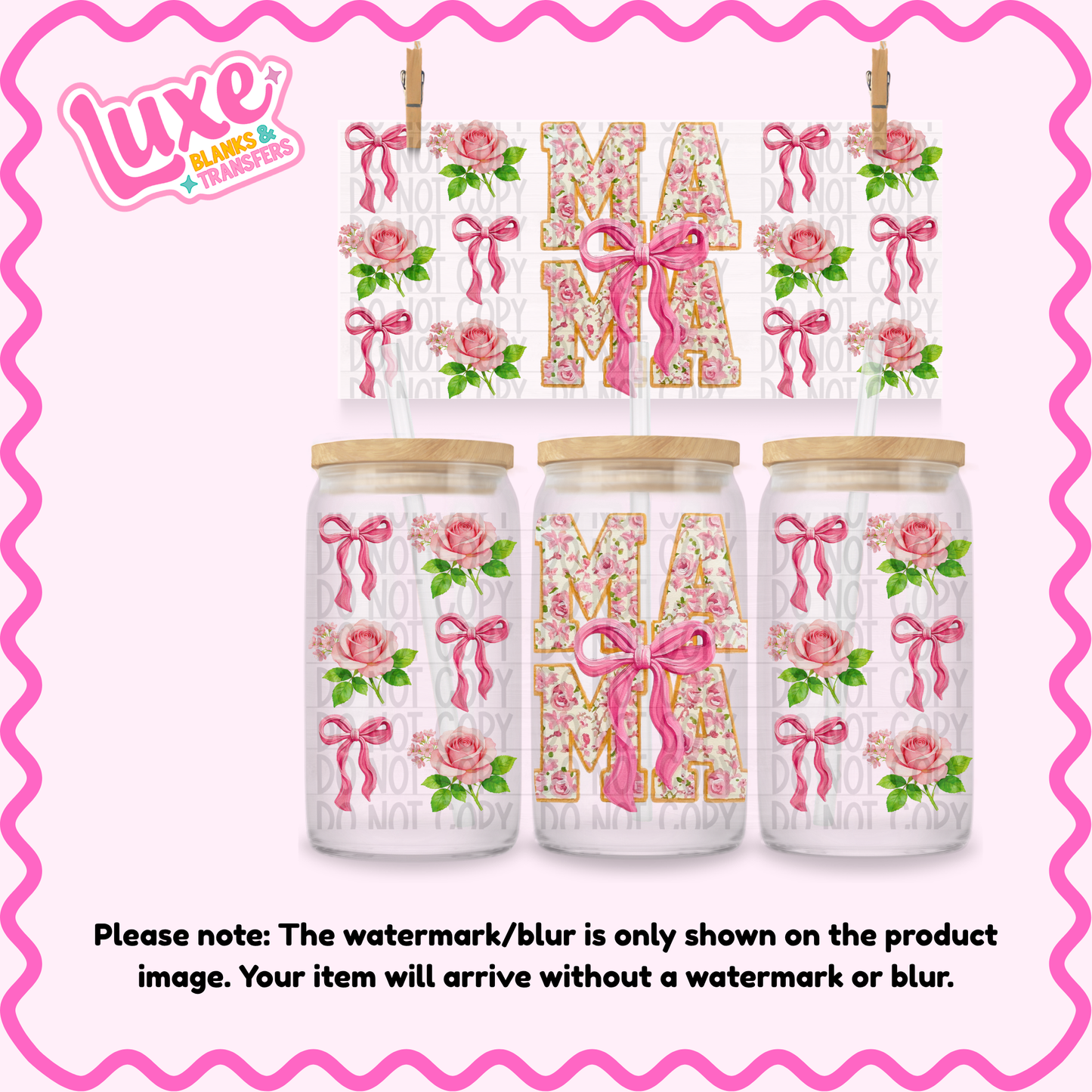 16oz UV DTF Wrap | Mama Pink Bows | #3814