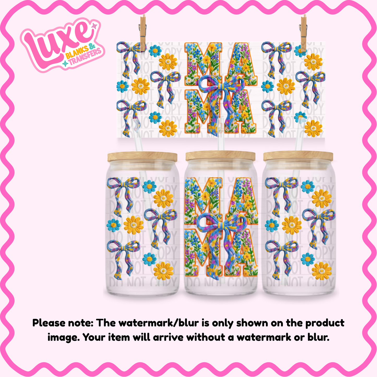 16oz UV DTF Wrap | Mama Purple Bows | #3815