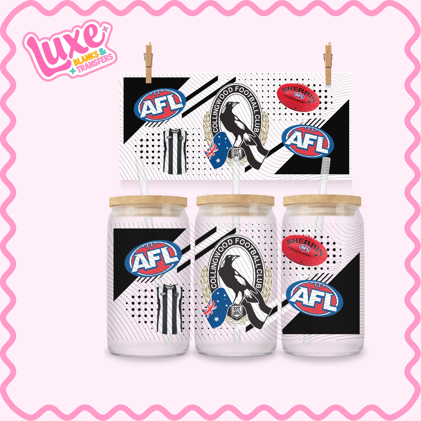 16oz UV DTF Wrap | Magpies Footy Team | #2863