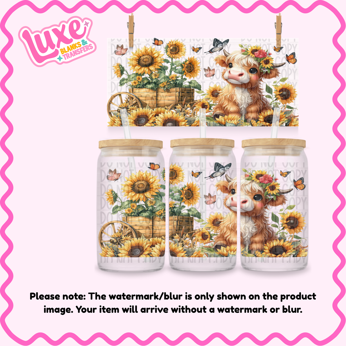 16oz UV DTF Wrap | Highland Cow Sunflowers | #3836
