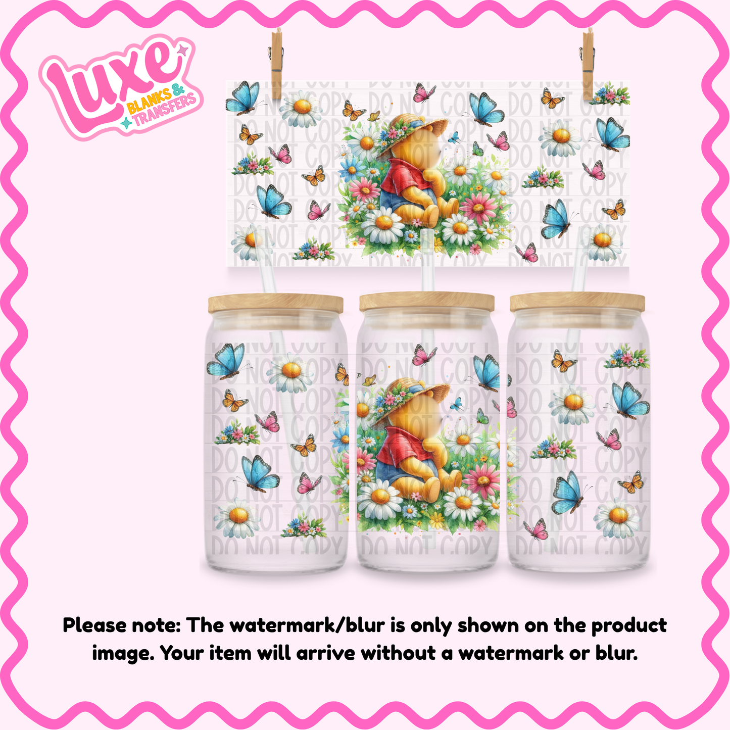 16oz UV DTF Wrap | Yellow Bear Butterflies | #3841