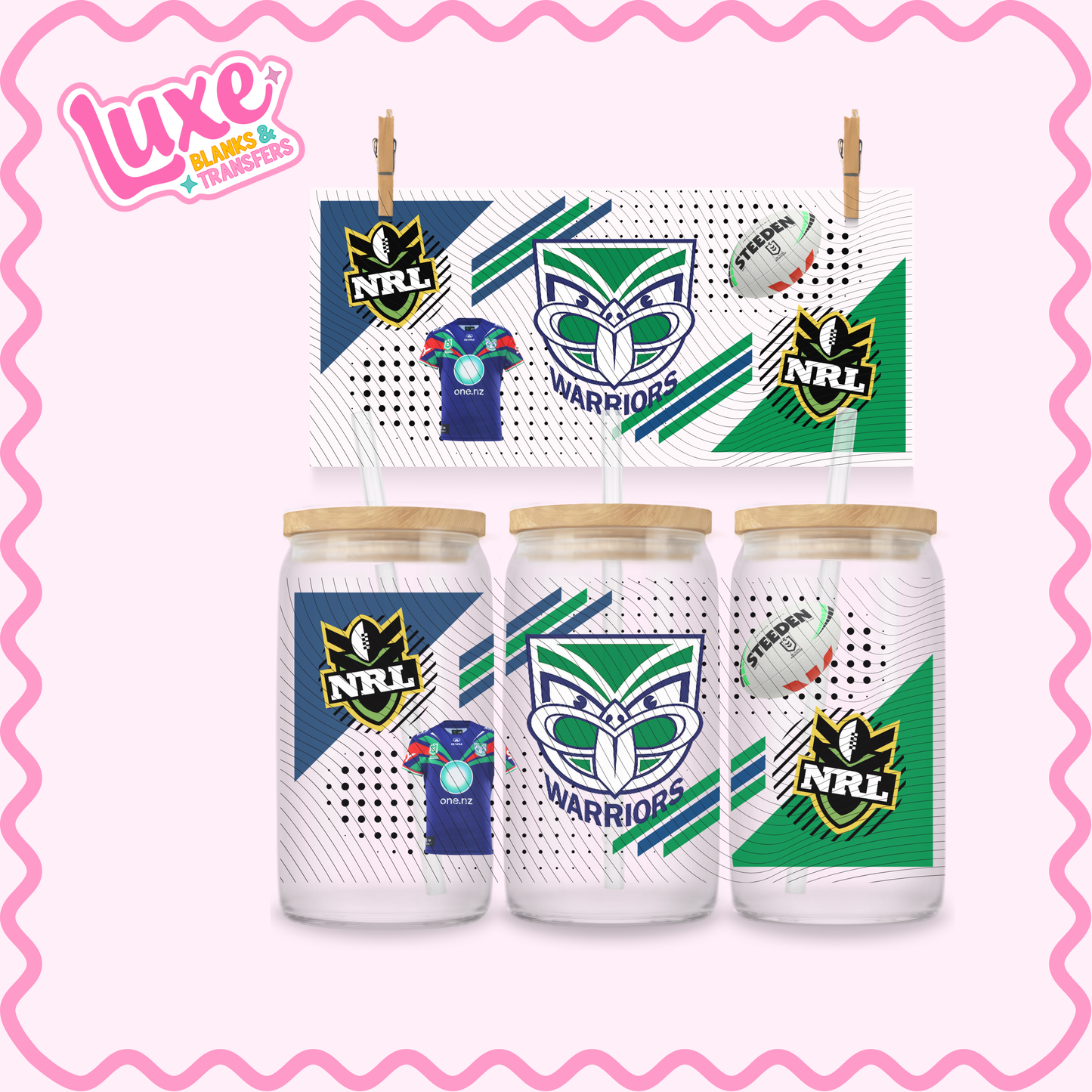 16oz UV DTF Wrap | Warriors N.R.L Team | #2884