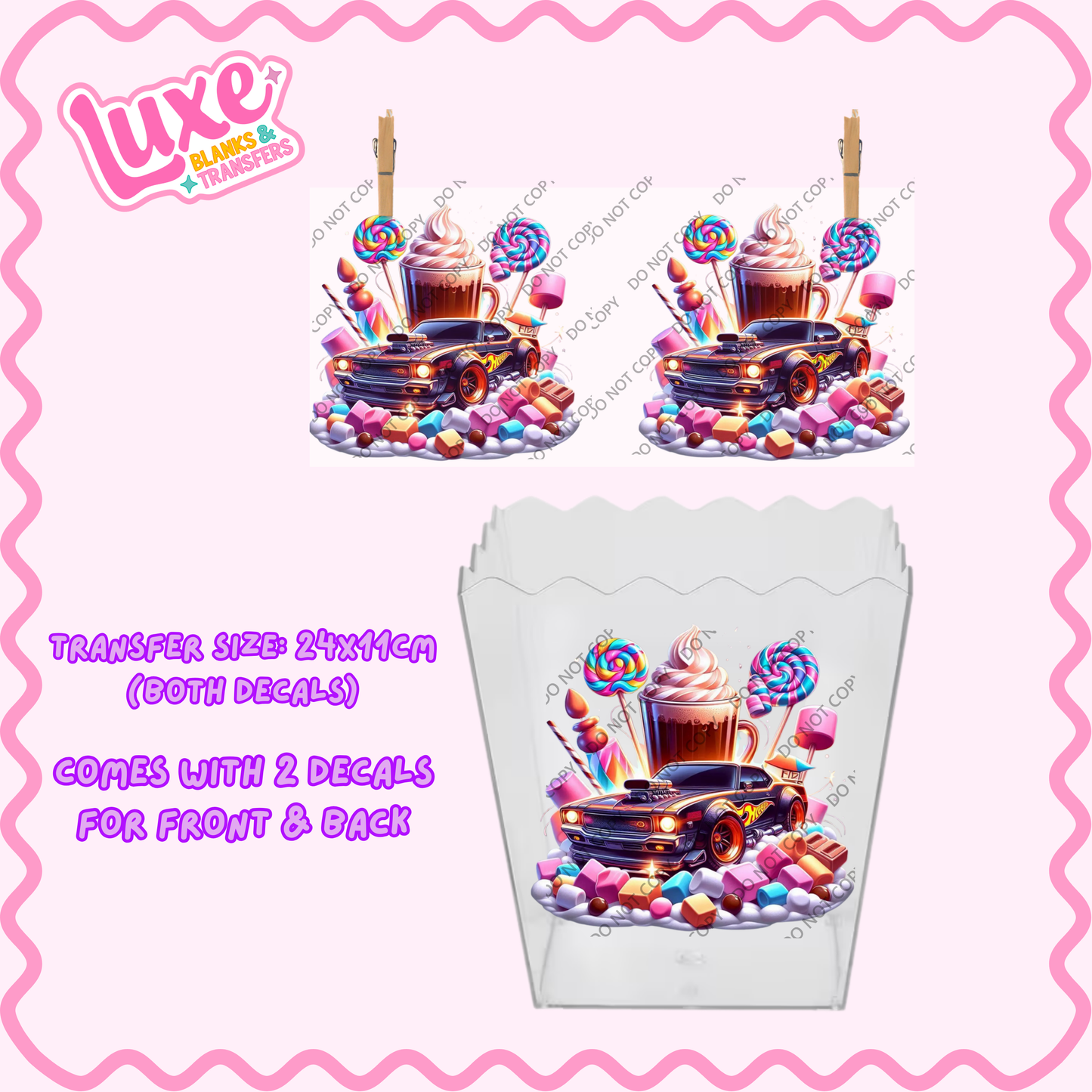 Popcorn/Lolly Bucket UV DTF Transfer | Hot Cars | #F04