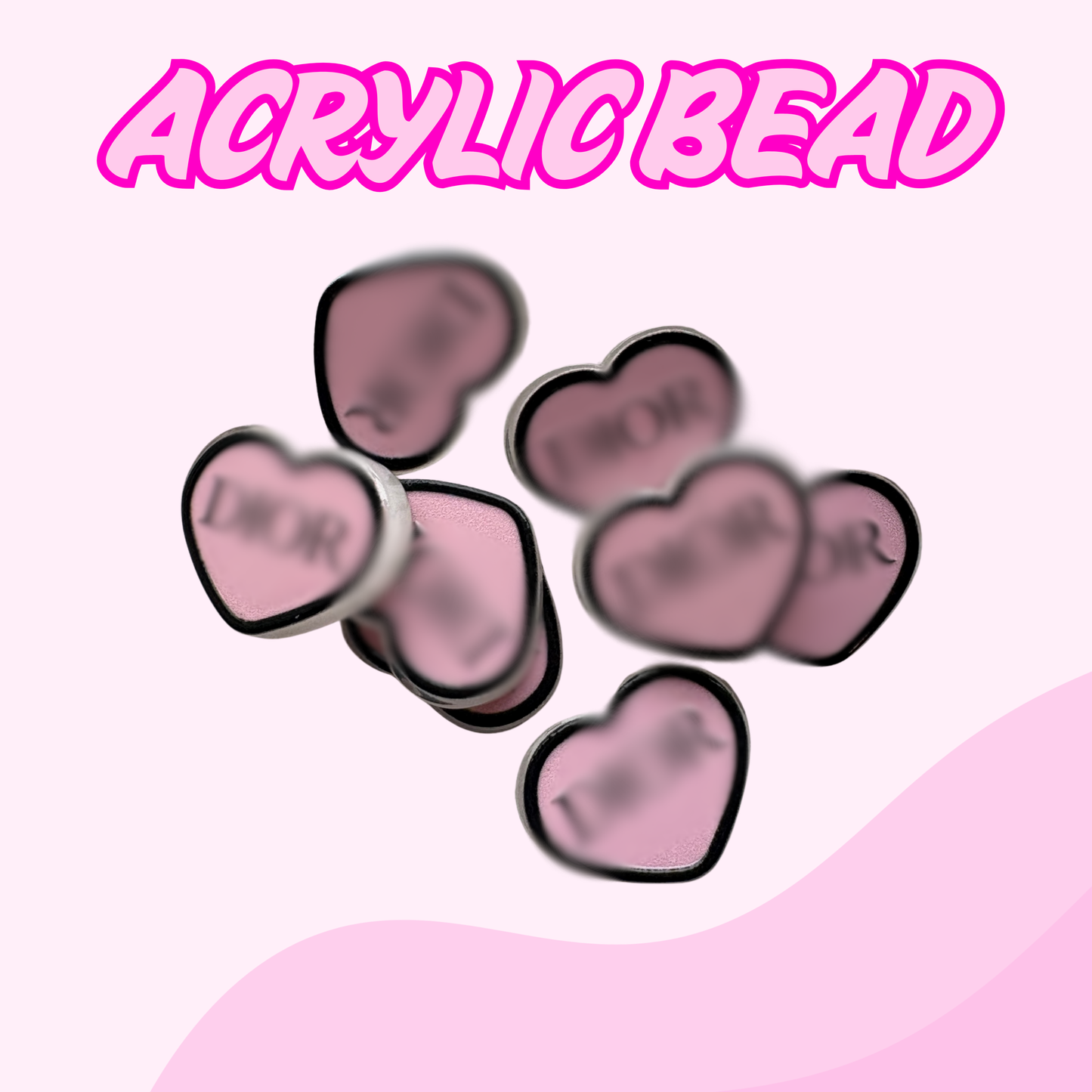 Flatback Acrylic Bead | Heart Pink DD