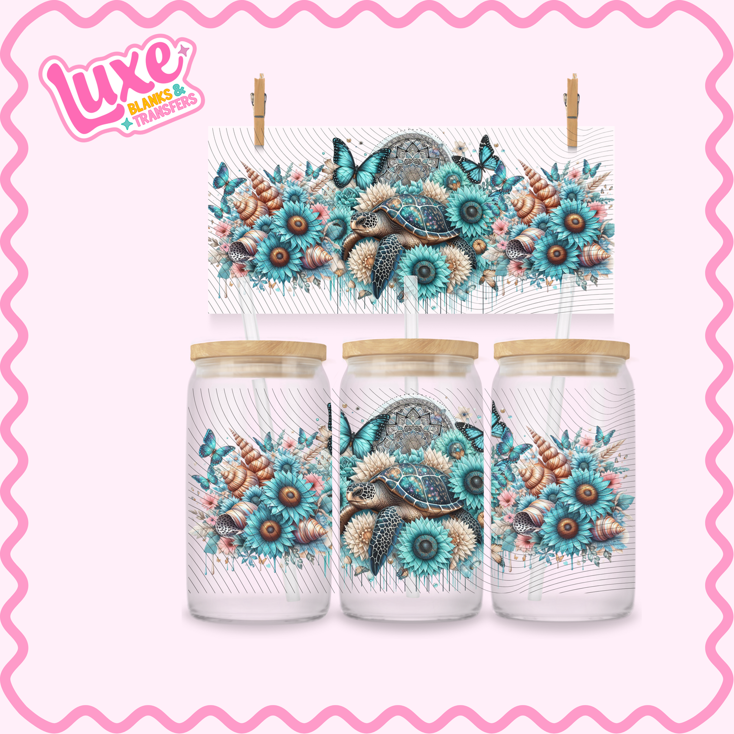 16oz UV DTF Wrap | Turtle Flowers | #2945