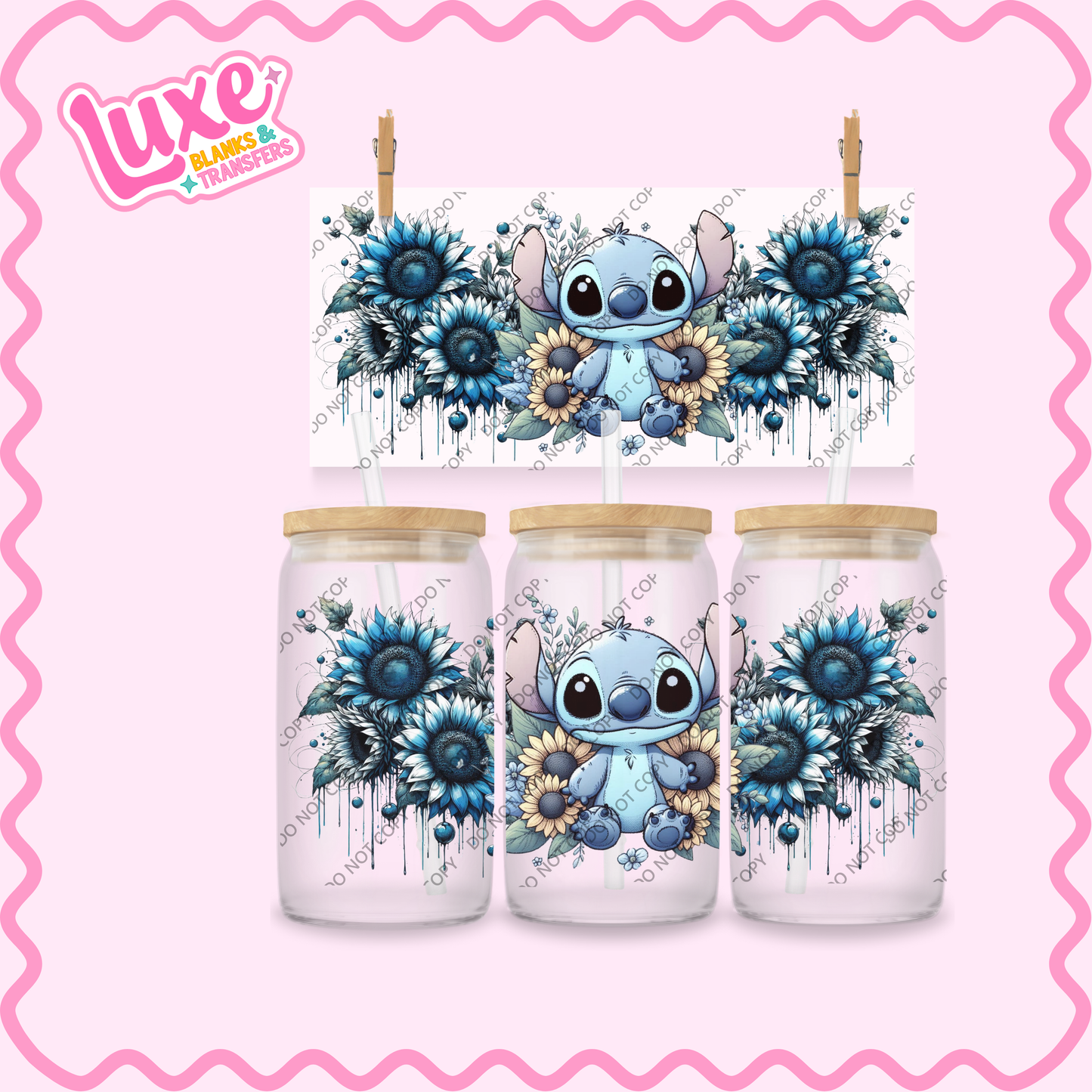 16oz UV DTF Wrap | Blue Alien Flowers | #2164