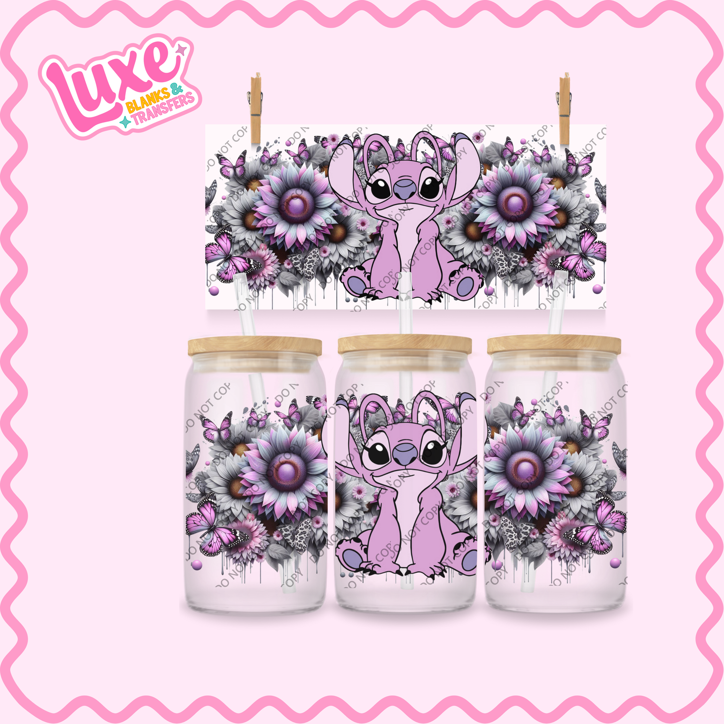 16oz UV DTF Wrap | Pink Alien Flowers | #2165