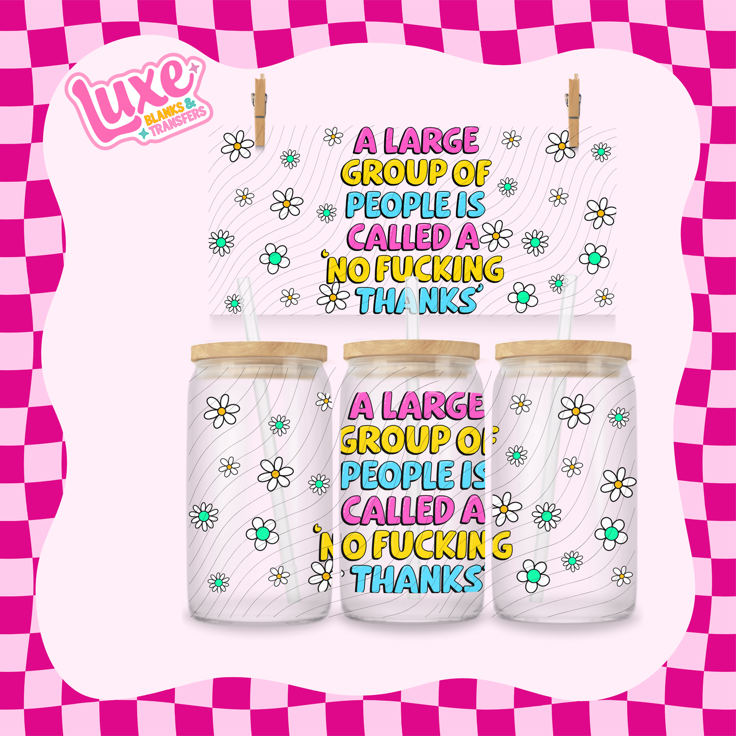 No F Thanks Funny Swear Wrap | 16oz UV DTF Wrap | #1687