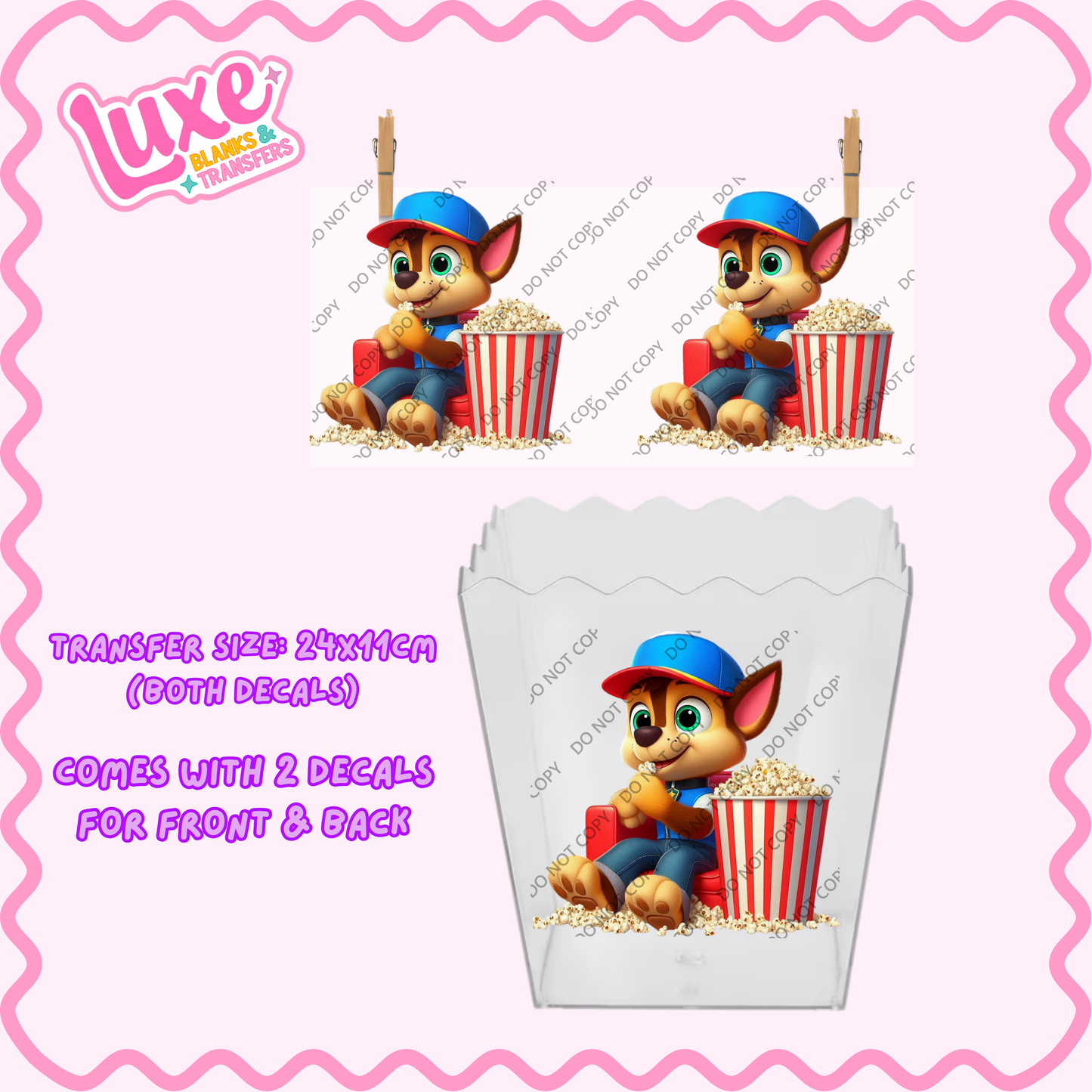 Popcorn/Lolly Bucket UV DTF Transfer | Paw Show | #F07
