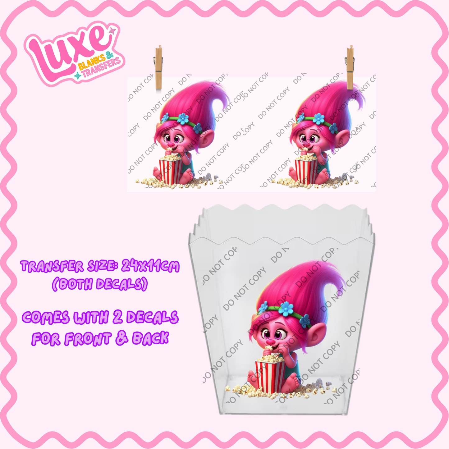 Popcorn/Lolly Bucket UV DTF Transfer | Pink Character | #F08