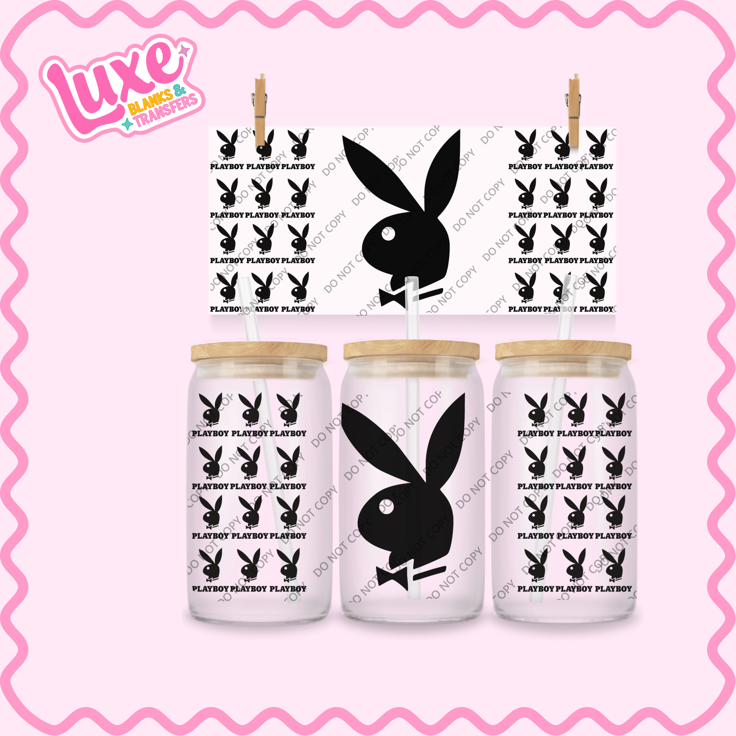 16oz UV DTF Wrap | Play Bunny Black | #2184