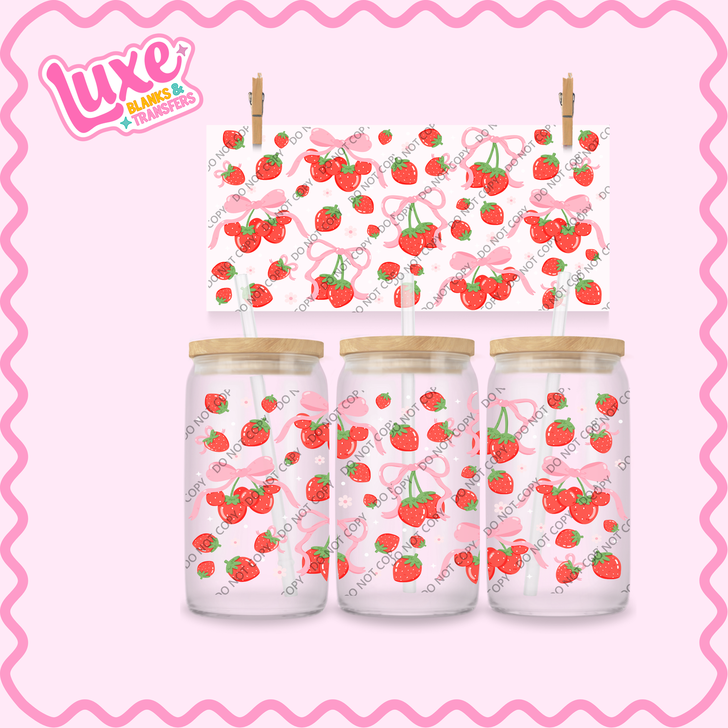 16oz UV DTF Wrap | Strawb. Bows 2 | #2189