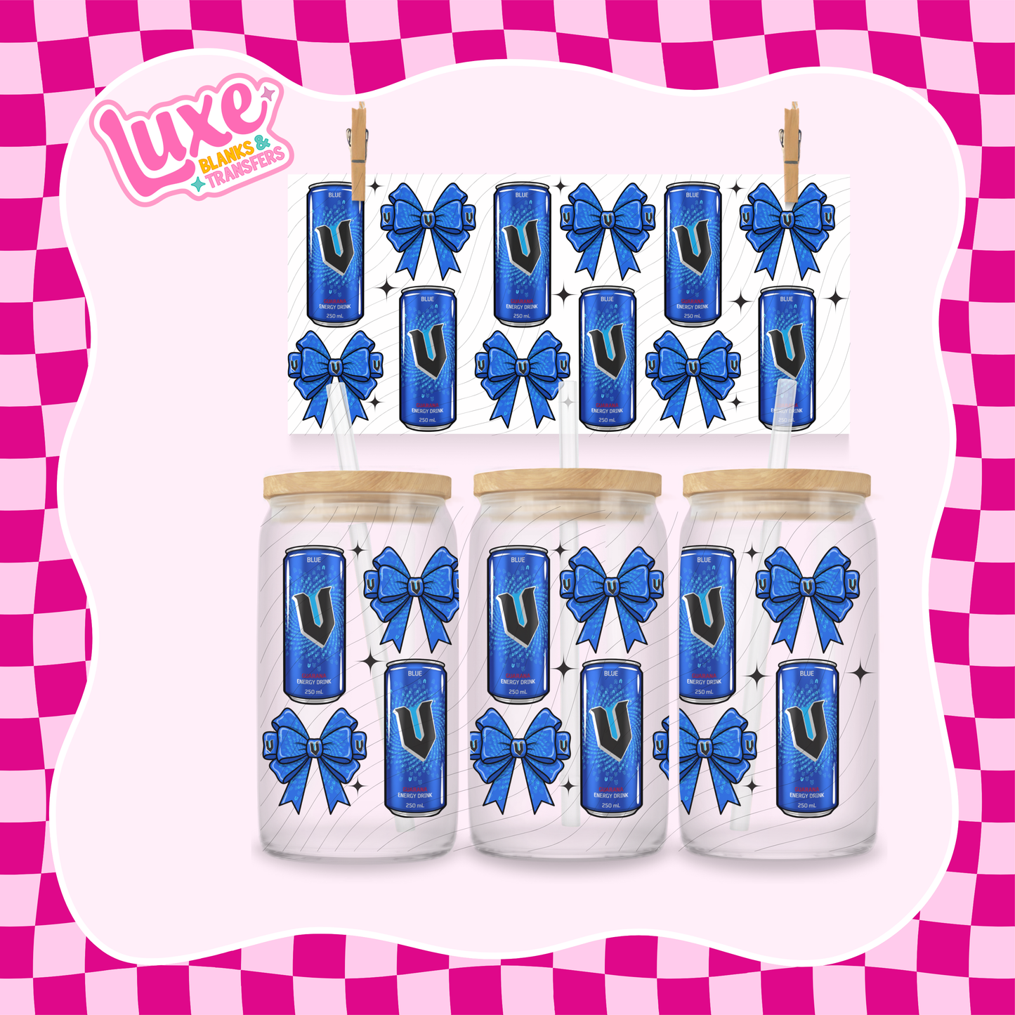 Blue V Bows | UV DTF Wrap | #1218