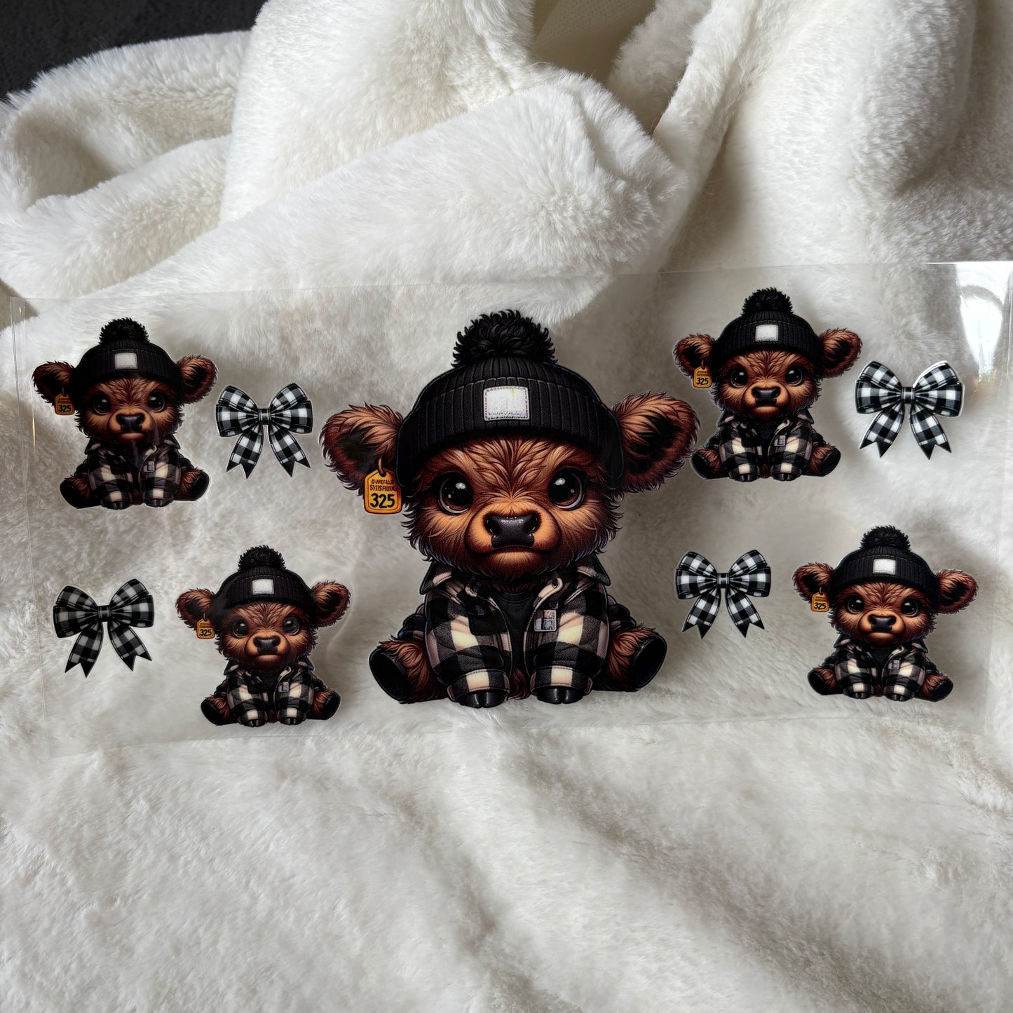 16oz UV DTF Wrap | "Gingham Beanie Cow" C293 | READY TO SHIP