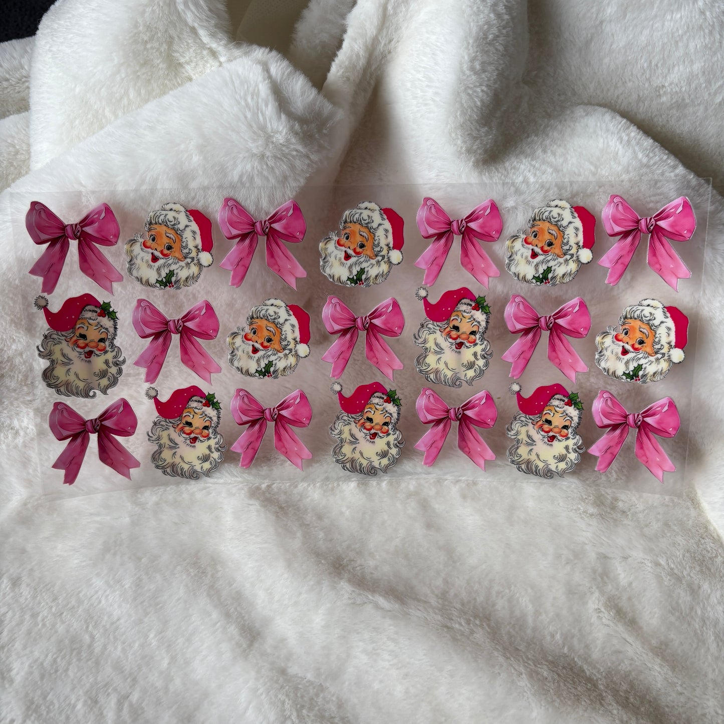 U16oz UV DTF Wrap (Double Sided) | "Santa Bows" C176 | READY TO SHIP