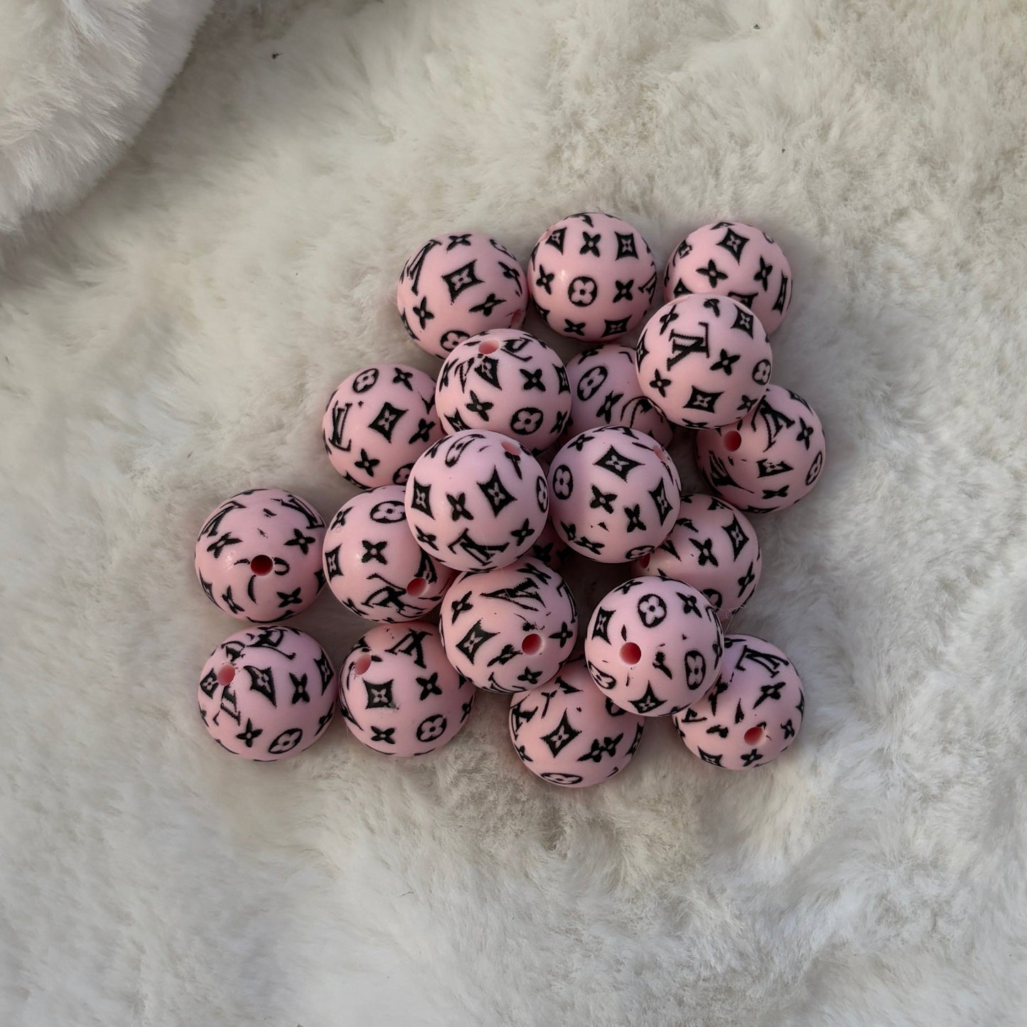 Light Pink LV Pattern | Round Silicone Bead | #167