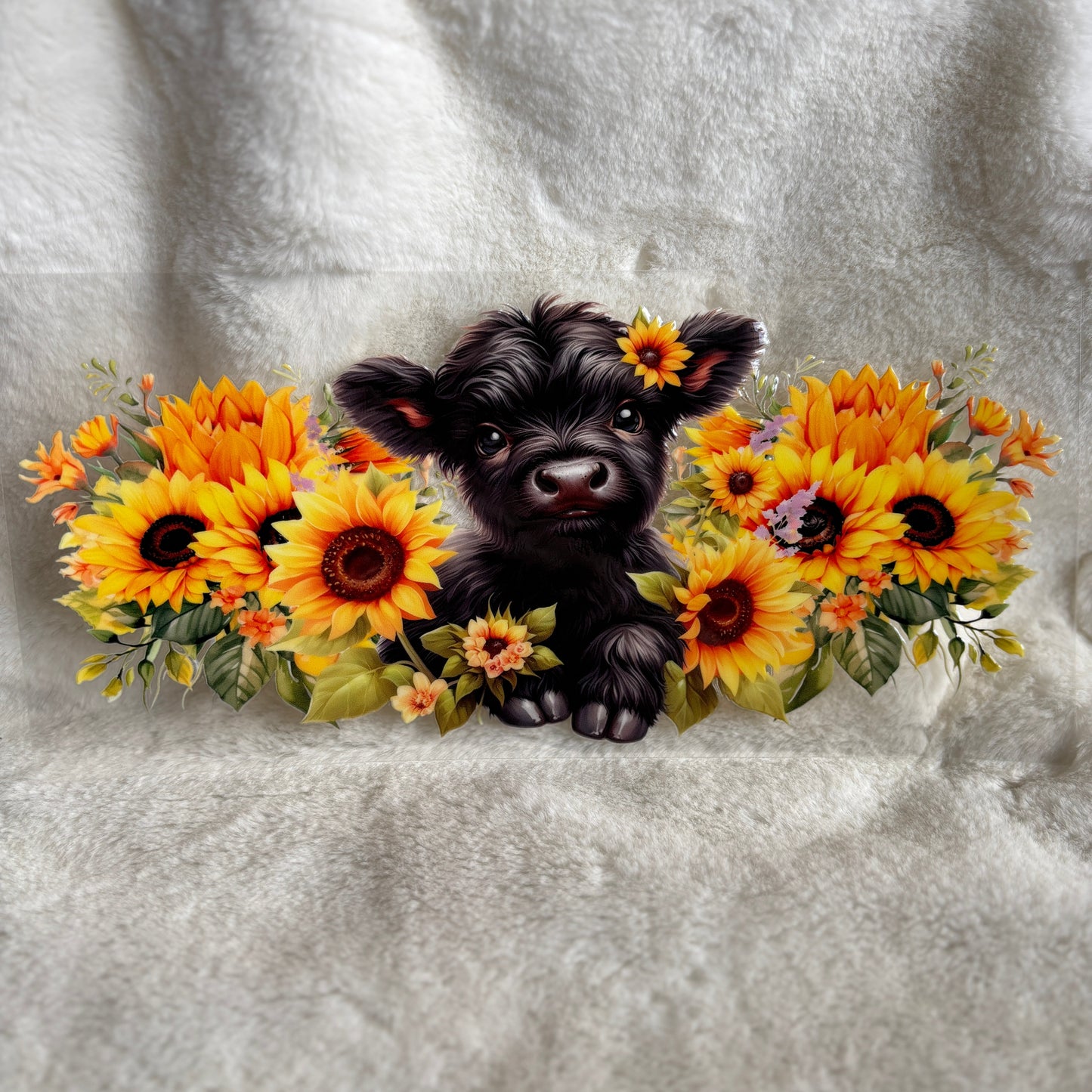 "Black Cow Sunflowers" UV DTF Wrap (C27A)