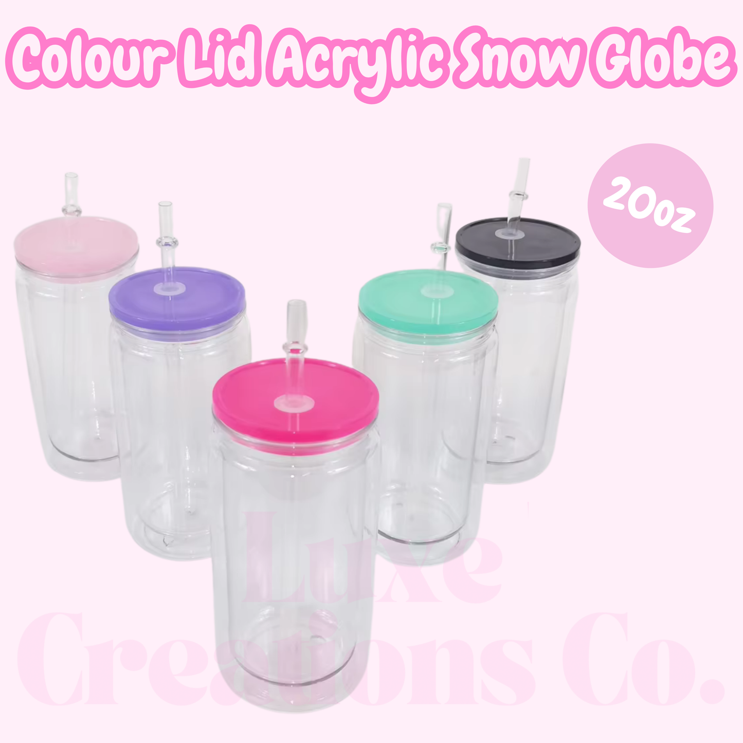 20oz Colour Lid Acrylic Snow Globe Tumbler (BLANK)