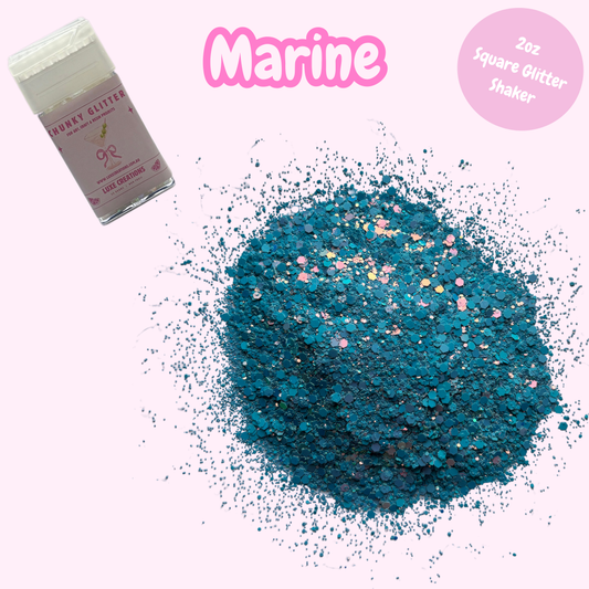 "Marine” Chunky Glitter (2oz Square Glitter Shaker)