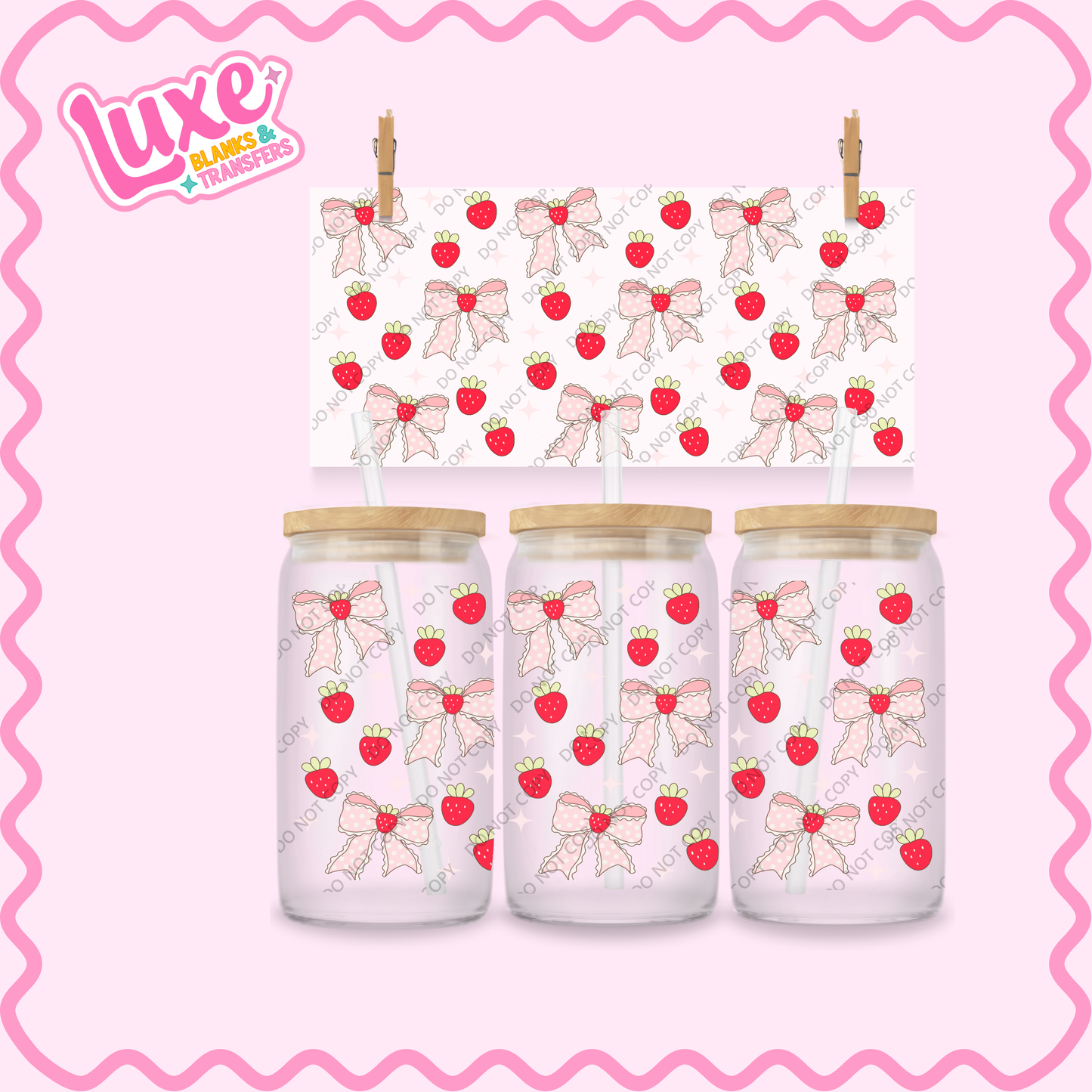 16oz UV DTF Wrap | Coquette Strawberries | #2197