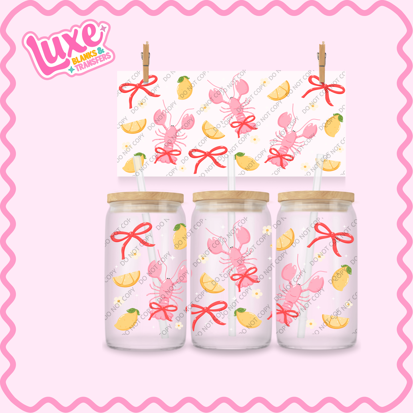 16oz UV DTF Wrap | Pink Lobster | #2206